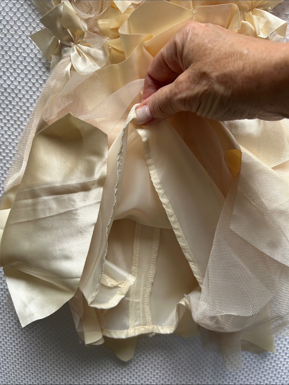 Biscotti Elegant Gold LayeredSatin Flower Trim Dress . Size 12 months. NWT - Picture 7 of 8